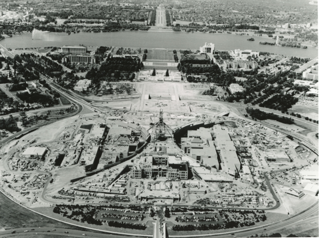 Aerial view of New Parliament House under construction