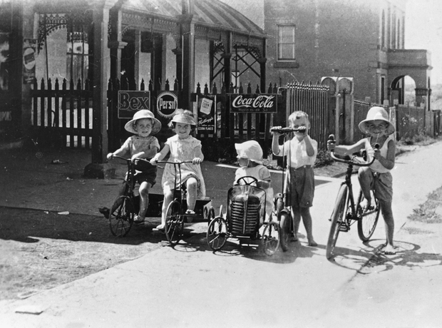 Outside Horton's shop in 1943